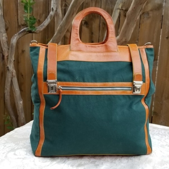 Barneys New York Handbags - Barneys New York Green and Tan Travel Bag